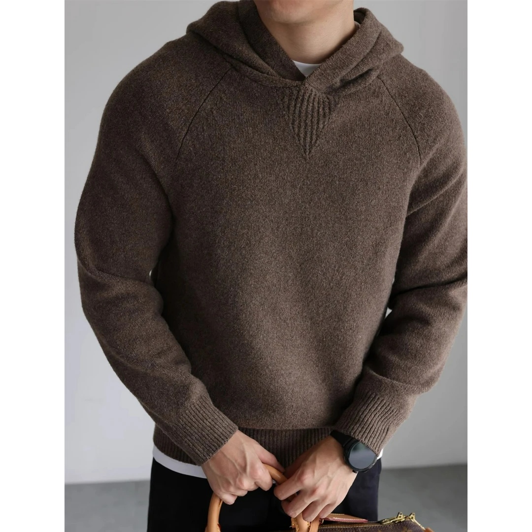 奥兰德保罗保暖羊毛针织连帽卫衣男士保暖套头弹力毛衣加厚秋冬款