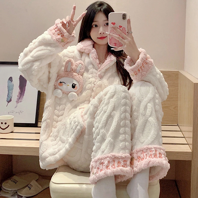 珊瑚绒睡衣女冬季2025年新款法兰绒加厚保暖冬天家居服可外穿套装