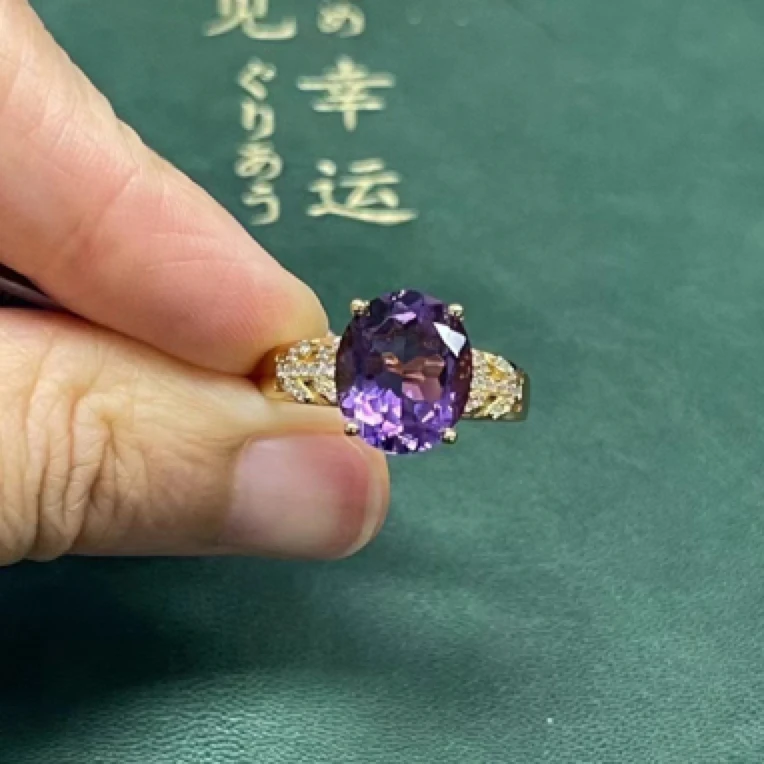 JD138 天然水晶 紫水晶戒指S925银镶嵌 紫色气质时尚