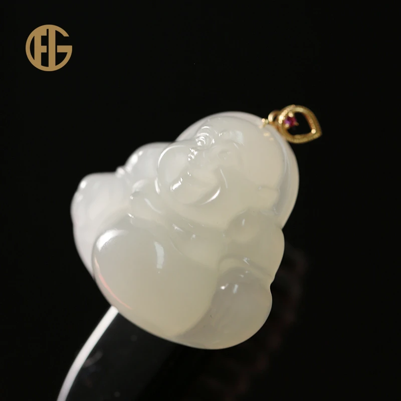 【鑫浩珠宝】新疆和田玉-白玉 18k金镶嵌白玉佛公吊坠多样性发一件