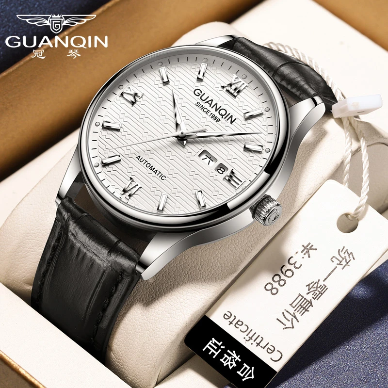 GUANQIN/冠琴真皮手表男全自动机械表经典防水男士礼物冠琴手表