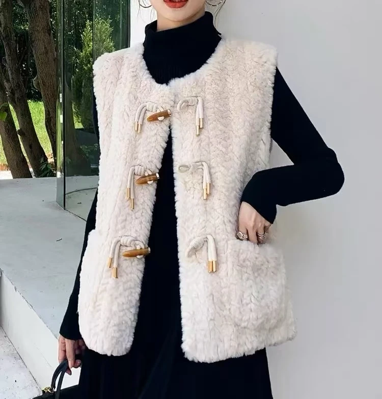 （花宝）毛毛马甲女2024年秋冬新款宽松无袖马夹背心外套4102