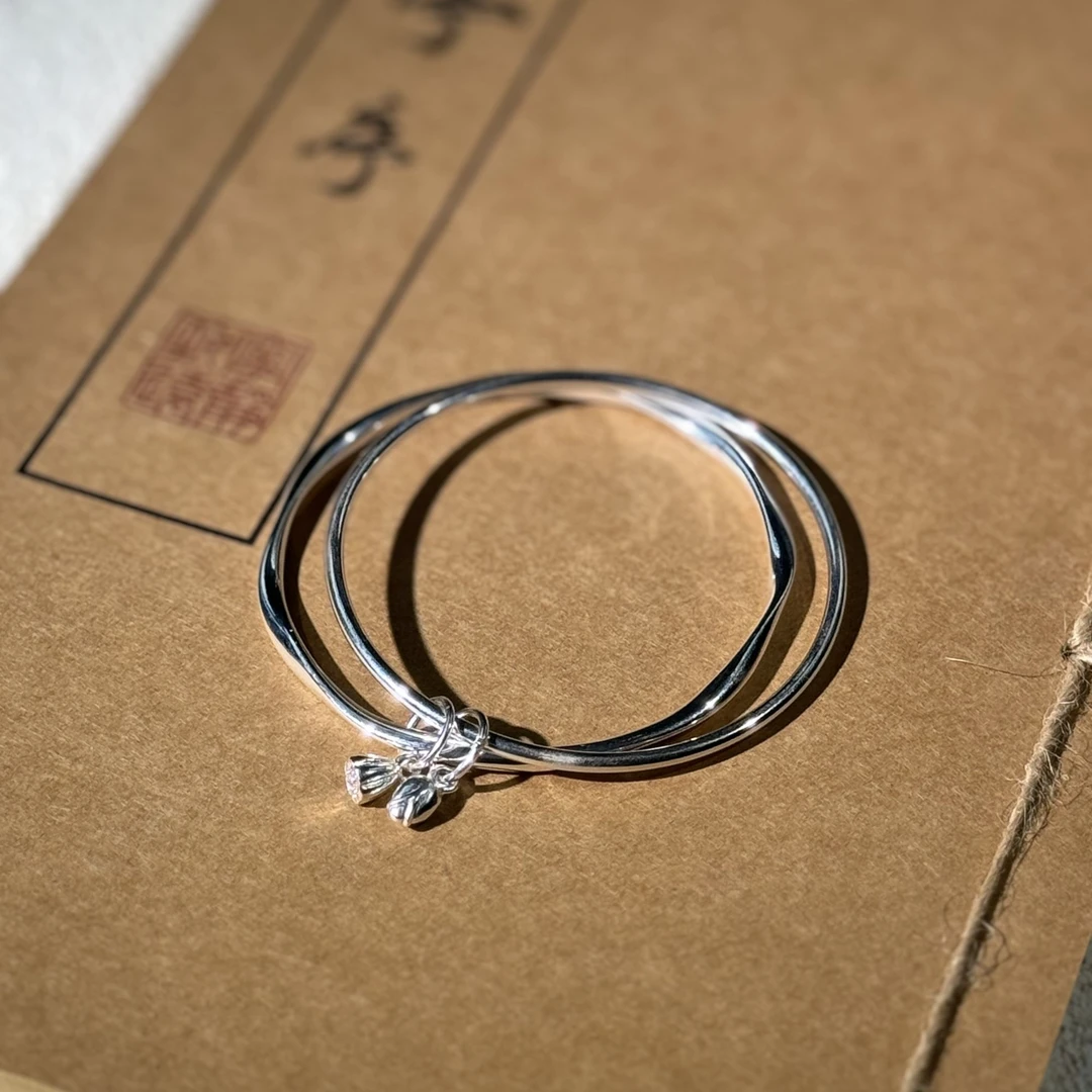 足银手镯 足银999两世欢手镯手工时尚精美莫比乌斯环110501