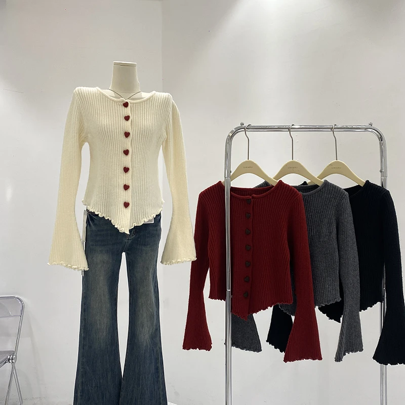 【韩系氛围感】时尚优雅长袖针织开衫2024年秋冬新款百搭打底衫上衣