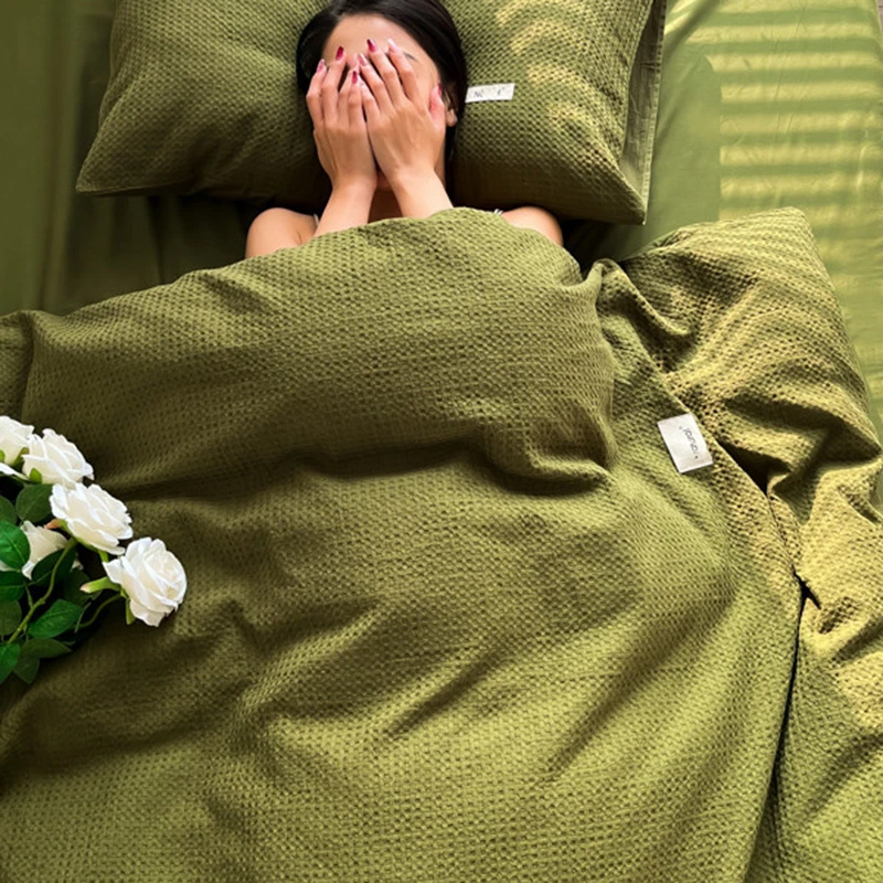 华夫格床上用品四件套床单被罩床笠学生宿舍三4件套非全棉纯棉3