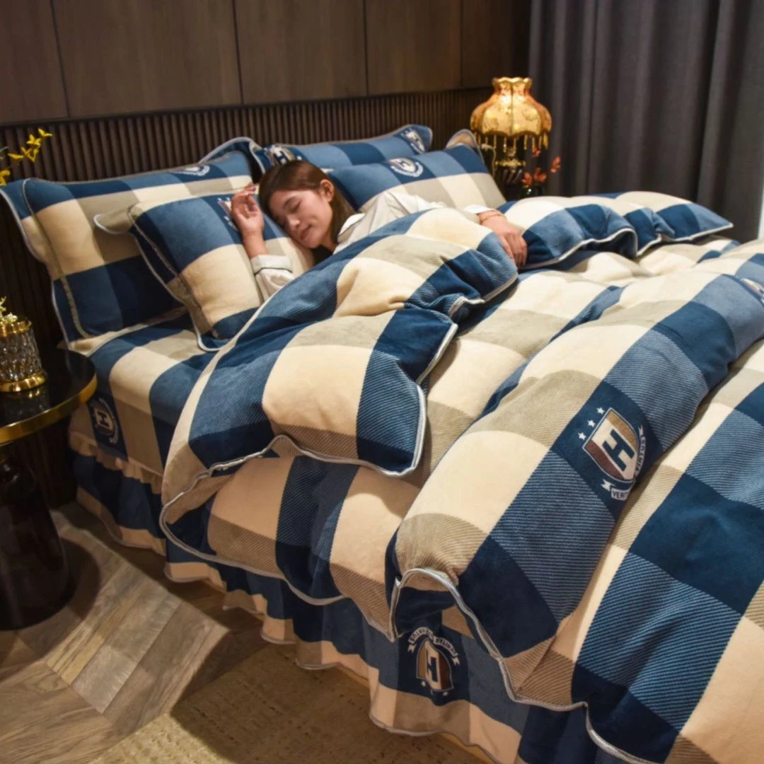 高克重牛奶绒四件套加厚加绒保暖套件柔软亲肤床裙款床上用品