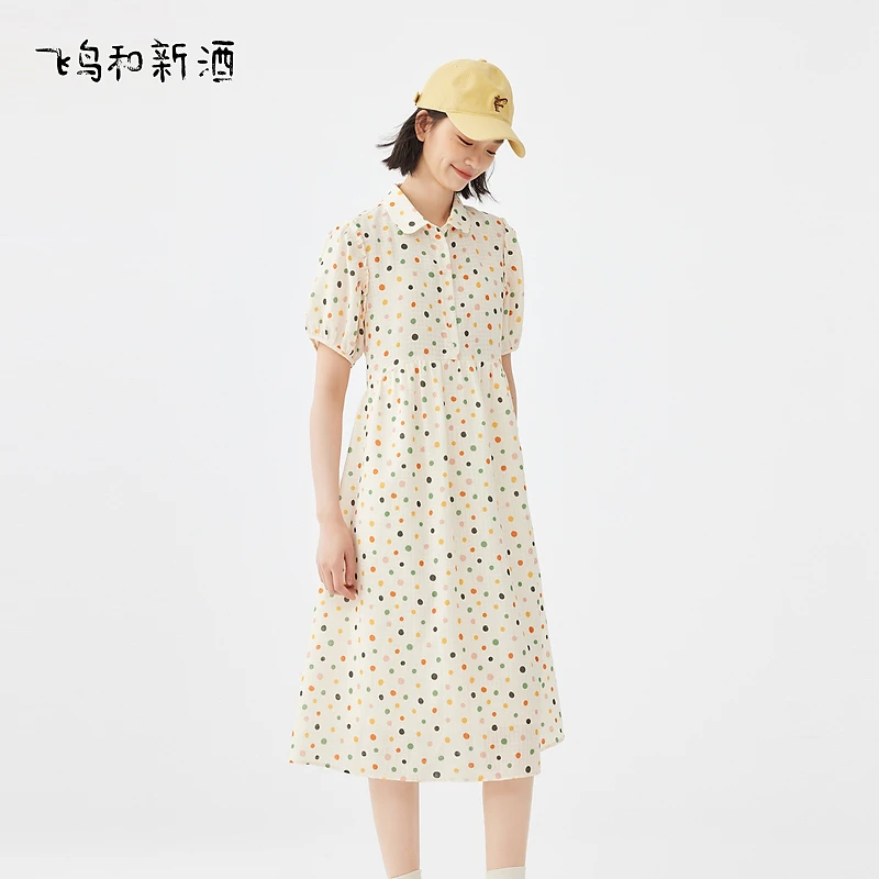 飞鸟和新酒波点短袖连衣裙女夏新款小个子休闲女裙FD430182088