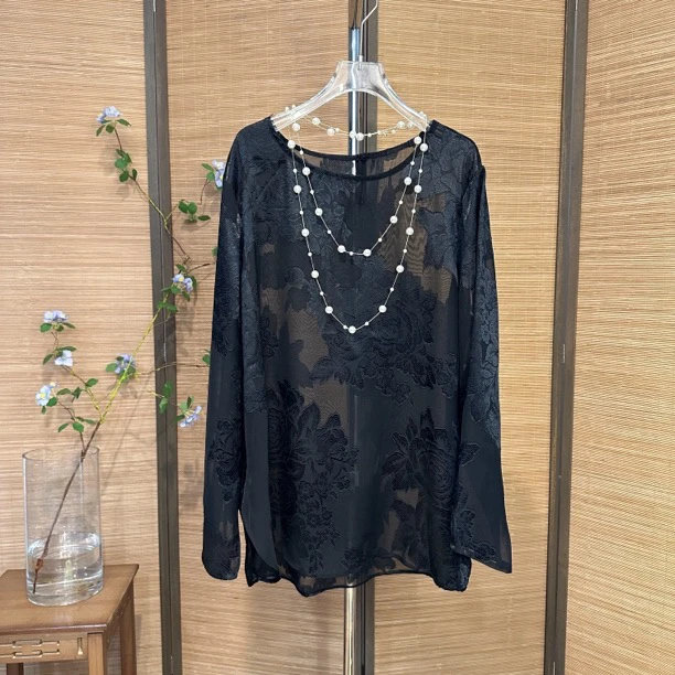 新中式国风提花洋气衬衫2024春夏新款胖mm大码女装打底防晒上衣女