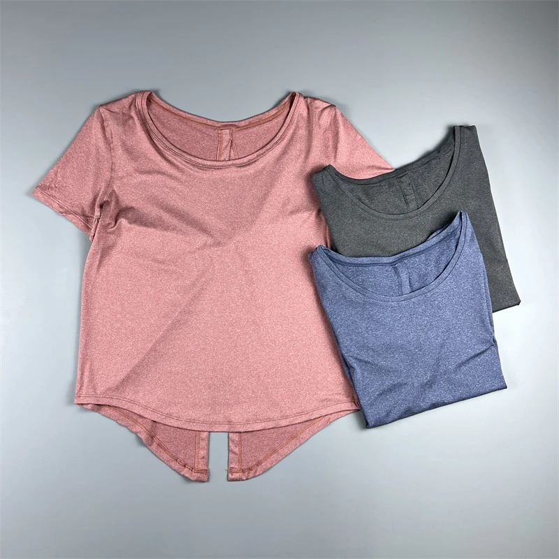 运动休闲宽松T恤短袖女 蝴蝶袖开叉美背瑜伽健身上装罩衫大版半袖