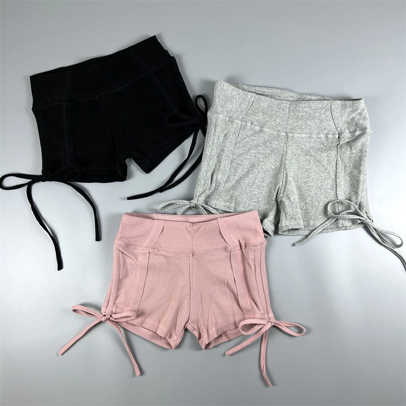 尾单 运动健身短裤女 侧面抽绳系带显瘦紧身柔软 瑜伽跑步五分裤