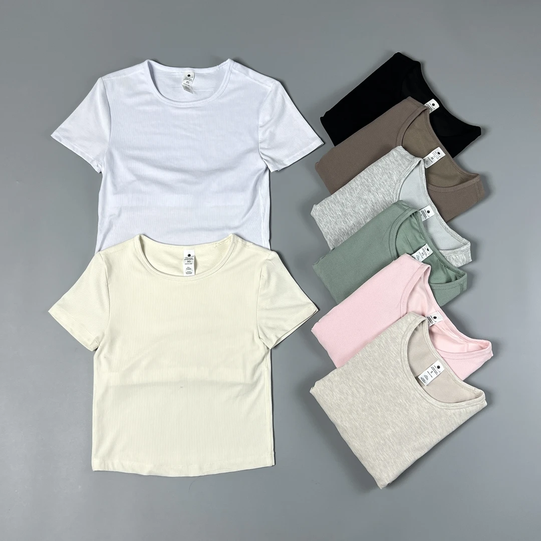 夏季薄款竖螺纹透气运动T恤短袖女 速干透气瑜伽健身跑步上衣