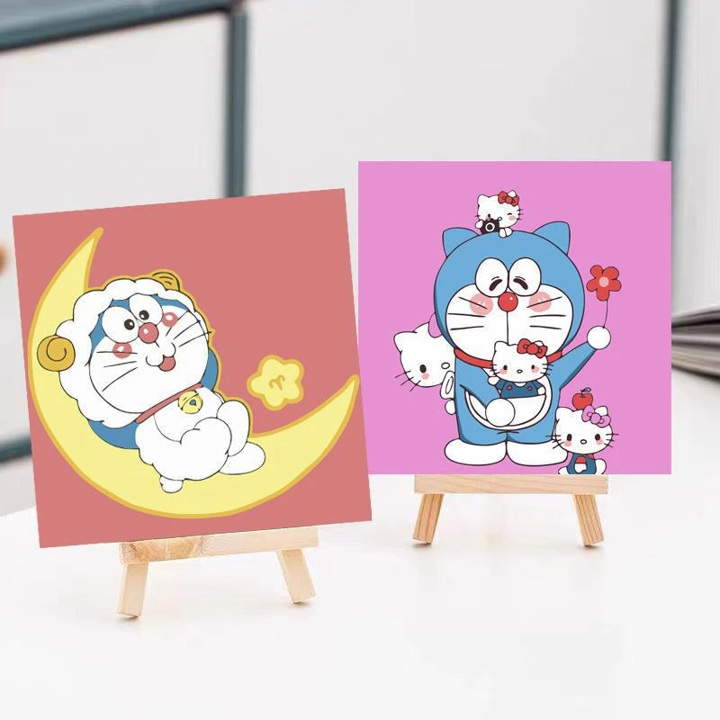 哆啦a梦卡通diy数字油画填充填色手绘油彩画解闷手工填色蓝胖子
