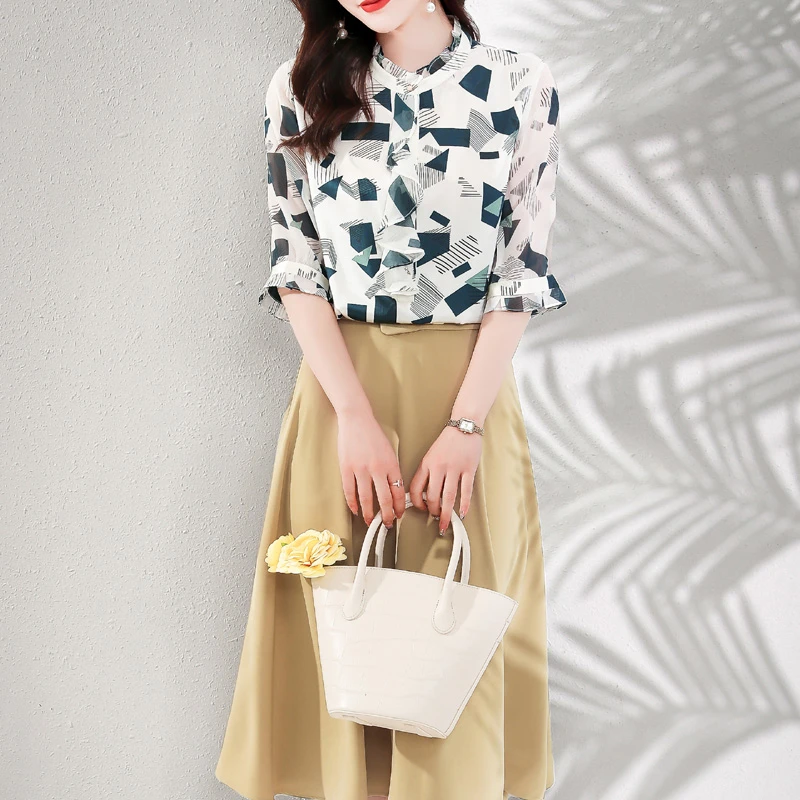 2022年真丝衬衫女中袖印花