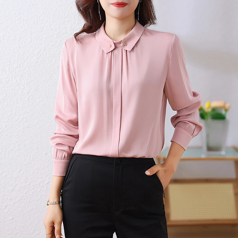 长袖桑蚕丝衬衫气质简约