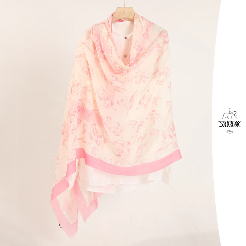 绒韵【花之柔】长款春夏百搭山羊绒围巾围脖女爆款保暖披肩