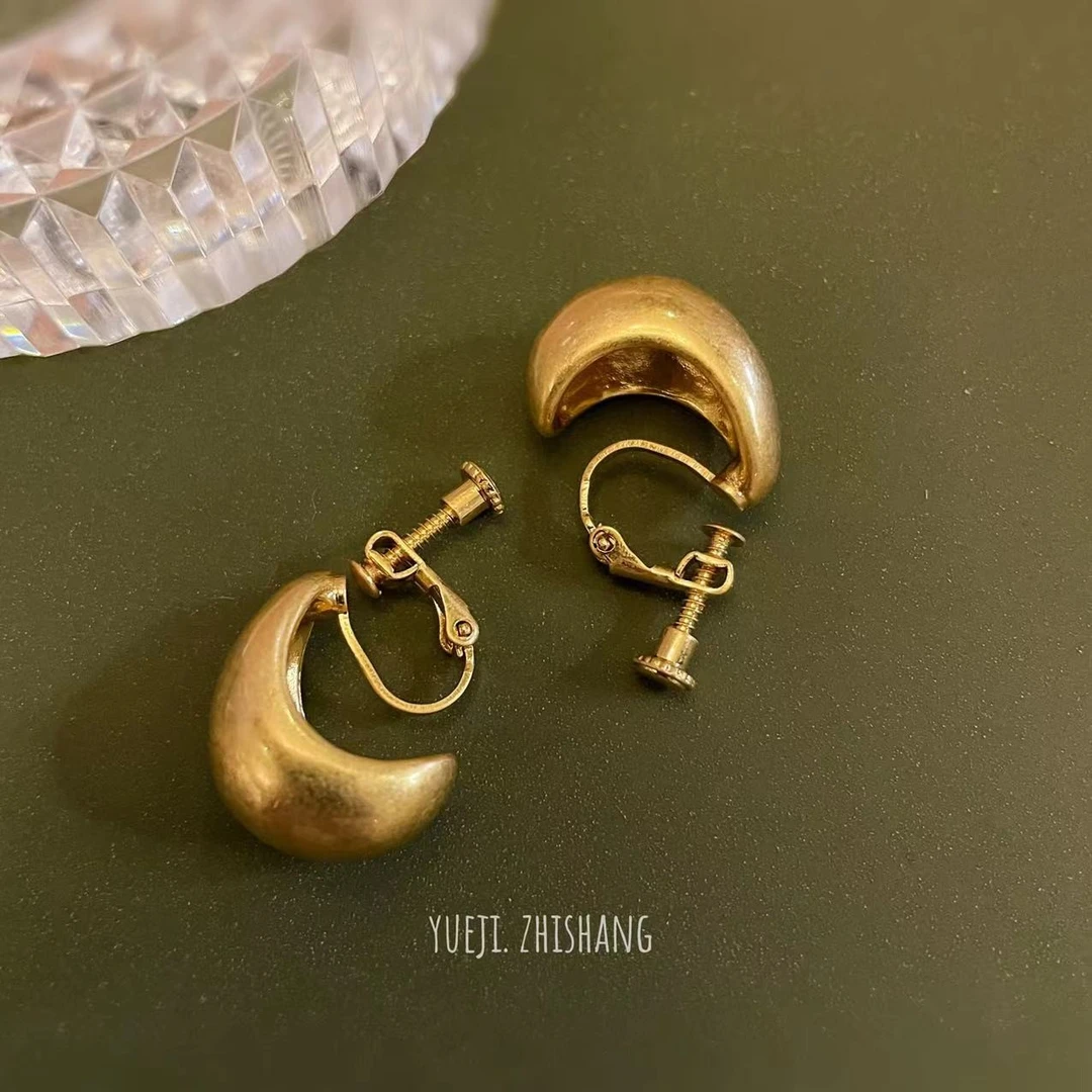 铜合金耳饰 「月光」夸张大水滴法式金色无耳洞耳夹小众素款设计感