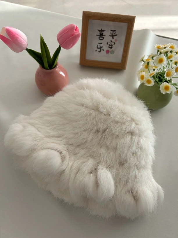 真兔毛混纺毛绒帽子女秋冬季保暖云朵帽护耳毛线帽皮草针织渔夫帽