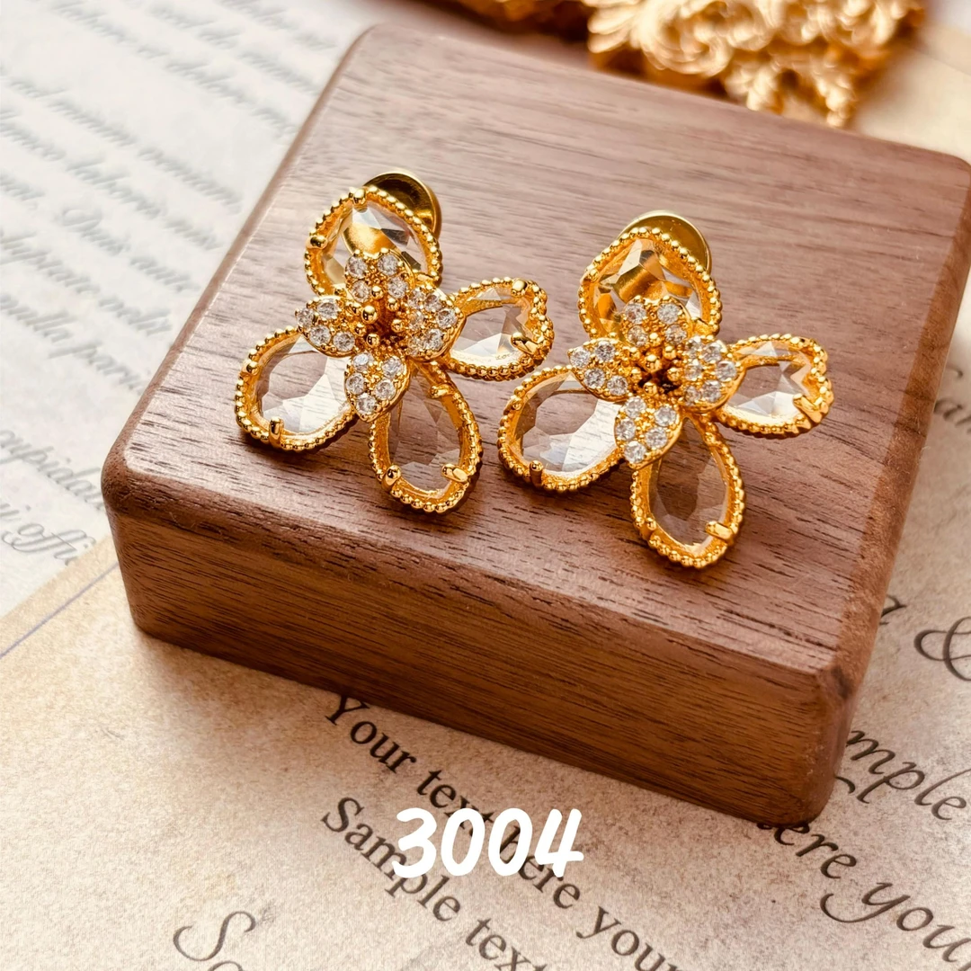 铜合金耳饰 时尚简约镶嵌款气质925银针耳饰~3004