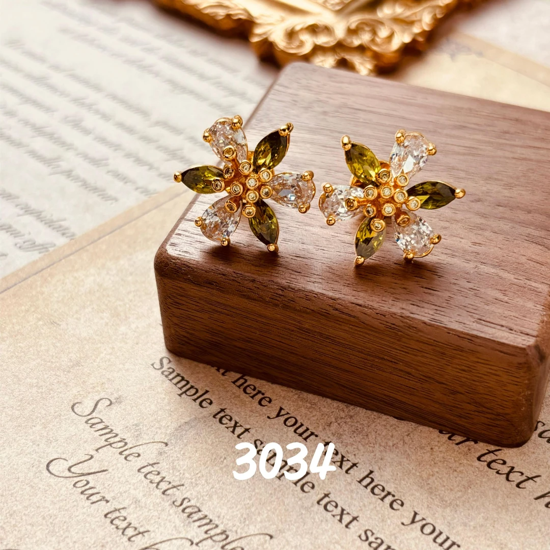 铜合金耳饰 轻奢时尚精致镶嵌925银针耳饰~3034