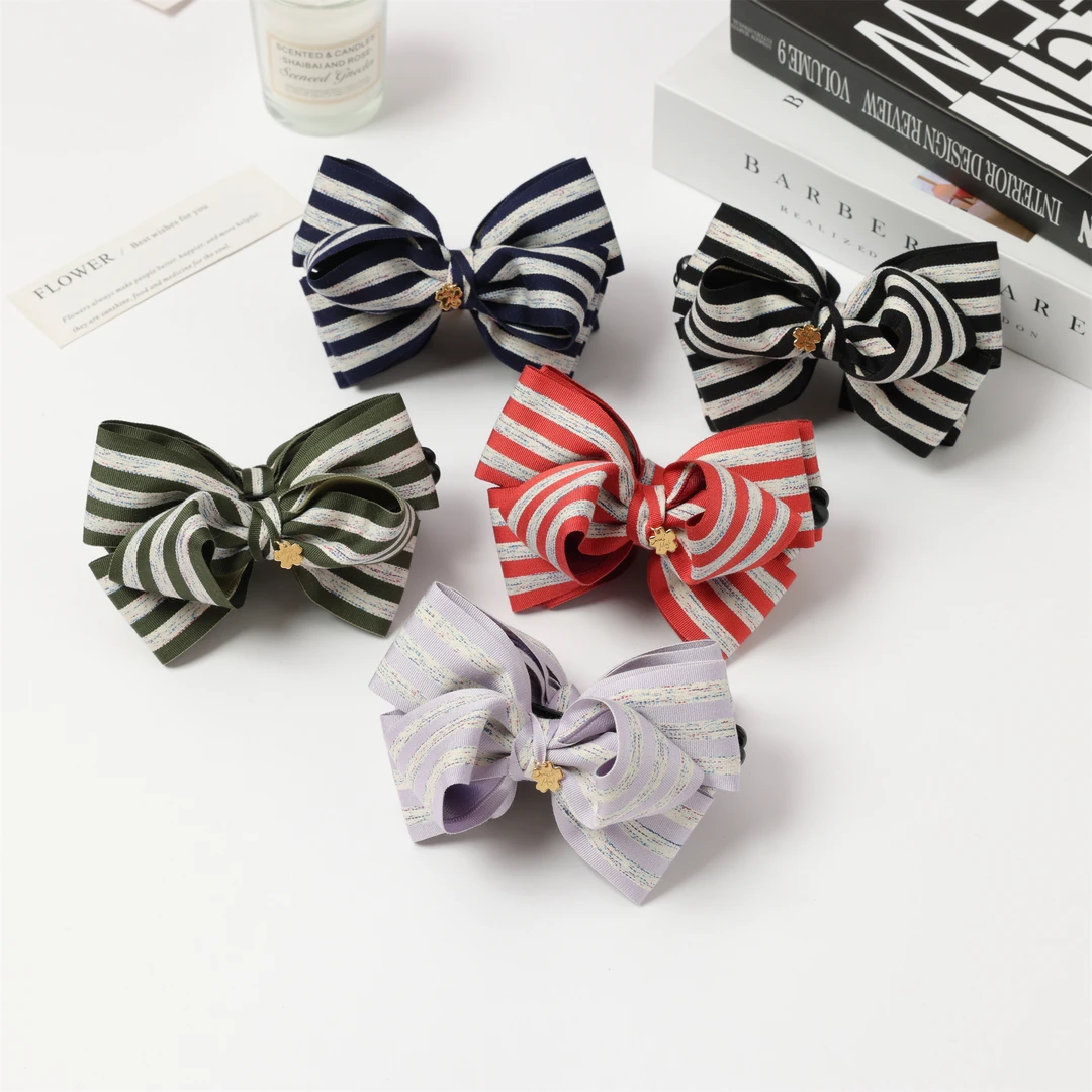 原创设计手工制作条纹缎带发量少专用香蕉夹百搭时尚简约优雅气质