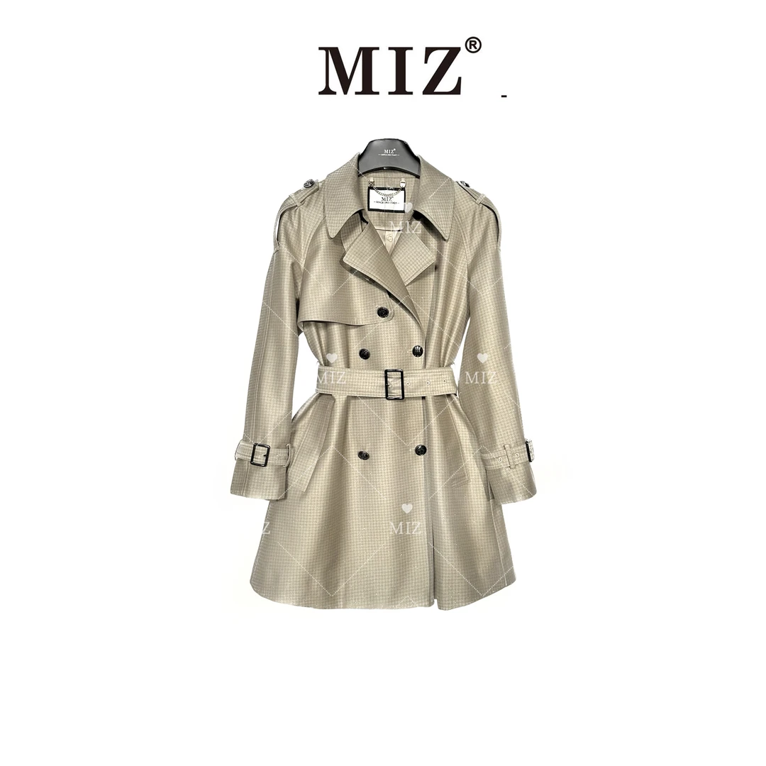 MIZ2025设计师款时尚气质香槟金千鸟格定制显瘦短款风衣2335060