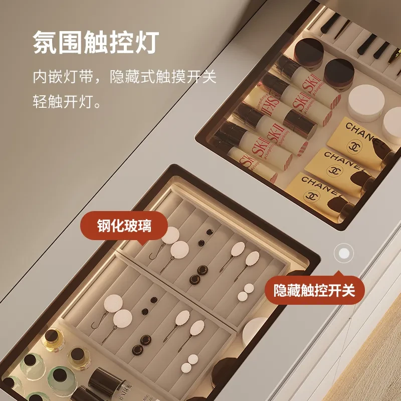 梳妆台卧室小户型现代简约白色实木收纳床尾柜奶油风斗柜一体