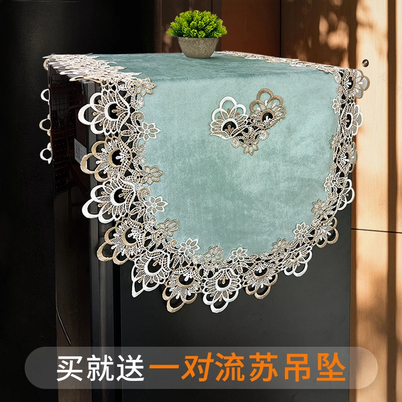 布艺冰箱盖巾高端绒布美式单双开门冰箱防尘罩家电防脏罩蕾丝多用