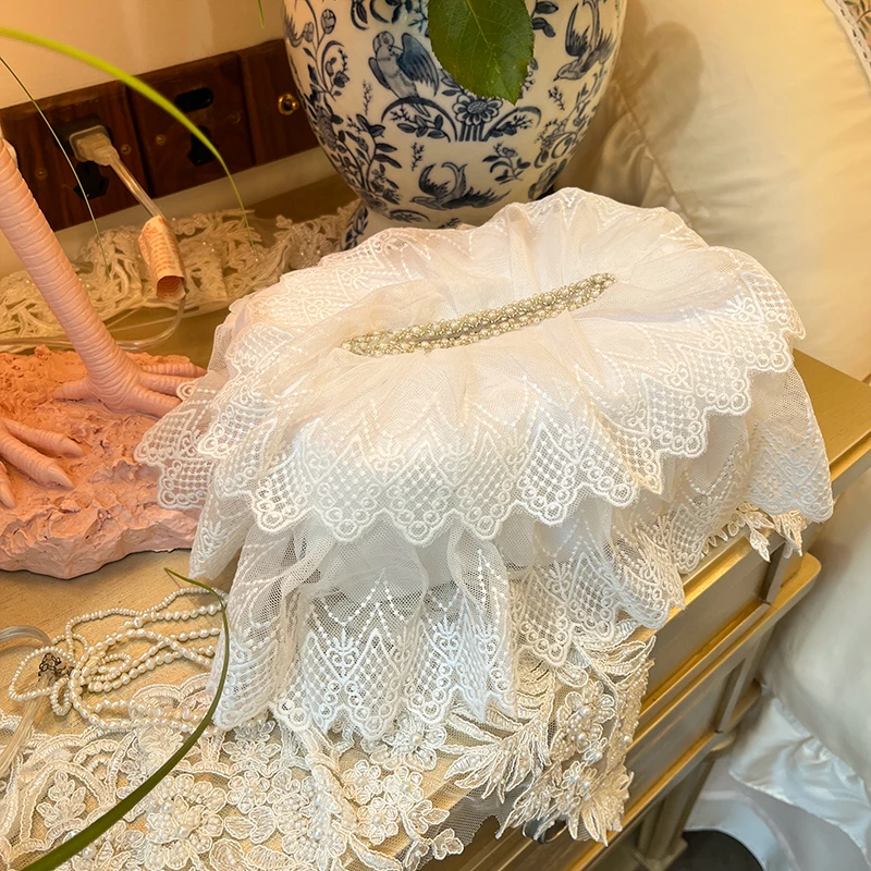 手工珍珠纸巾套盒法式蕾丝刺绣卧室客厅家用抽纸巾套通用纸巾袋