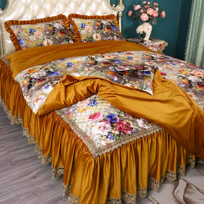 高端床品四件套圣安娜豪华床裙3件套布艺床盖床品荷兰绒被套床罩