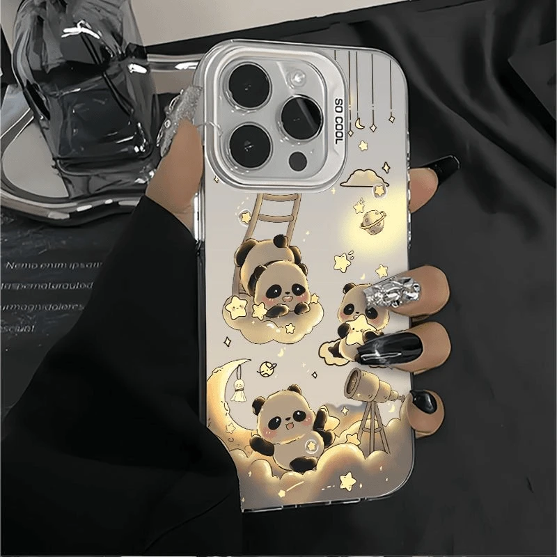 星空熊猫适用苹果15手机壳iPhone14promax彩银13/12磨砂11卡通7/8