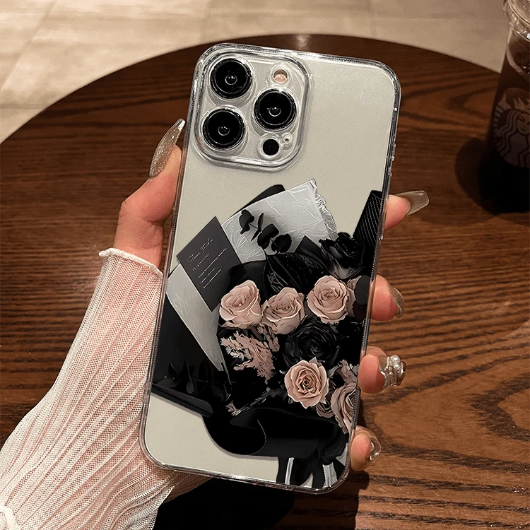 粉色玫瑰花朵适用女款iPhone12苹果15手机壳13promax防摔14艺术11