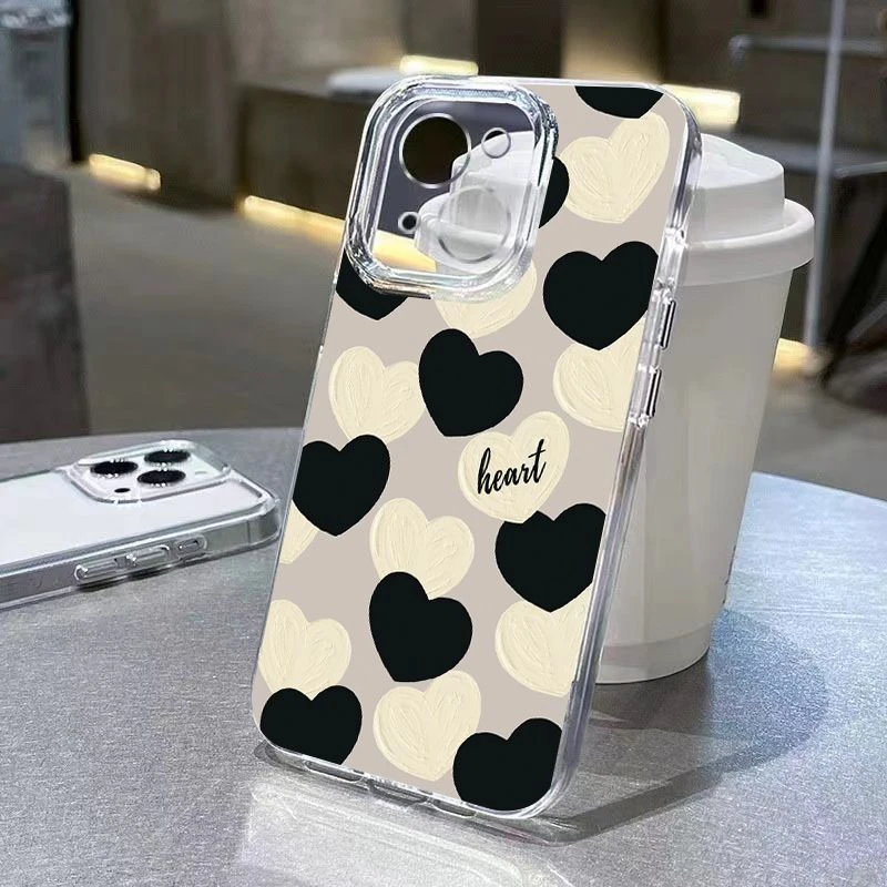 黑色满屏爱心-太空壳苹果14promax透明ipone13手机壳15全包12软11