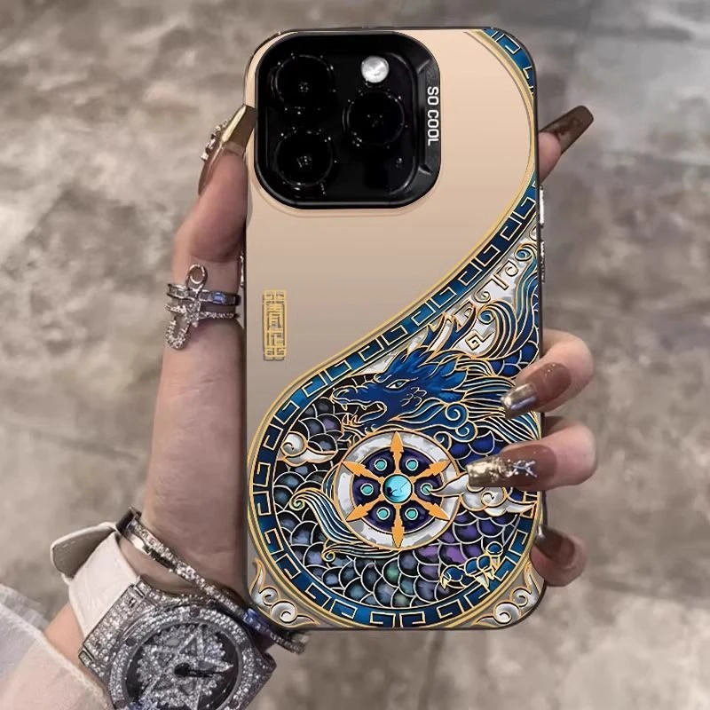 创意高级适用苹果15/14/13iPhone11青龙12promax神兽xr彩银7/8P壳