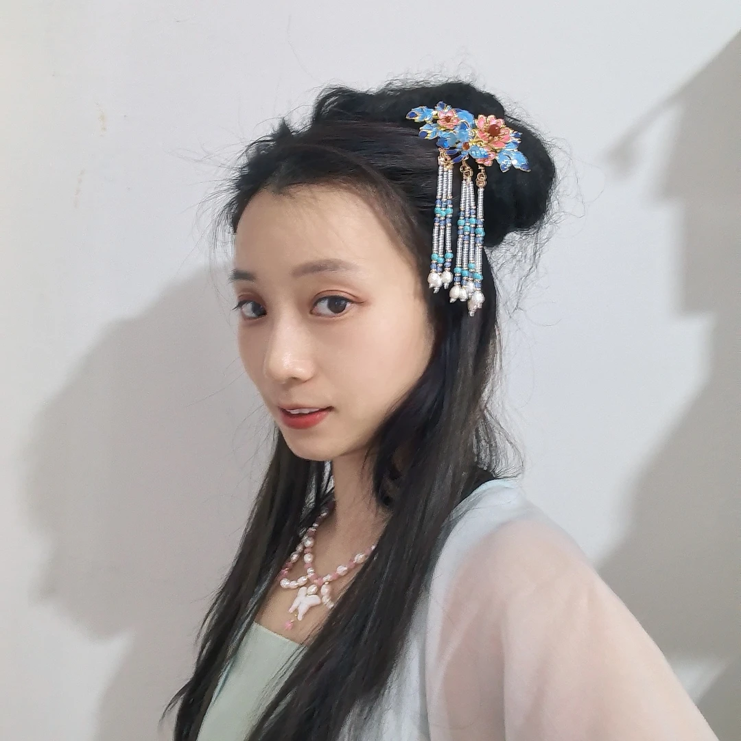 淡水流苏发夹后压烧蓝