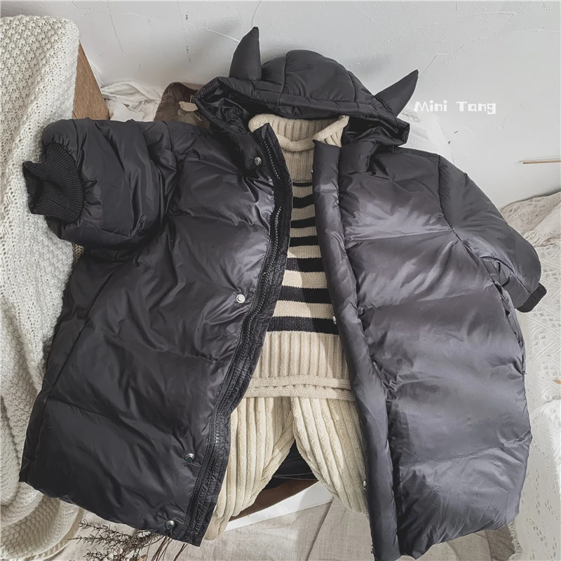 韩国新款男女童羽绒服白鸭绒小恶魔过膝中长款宝加长加厚保暖冬装