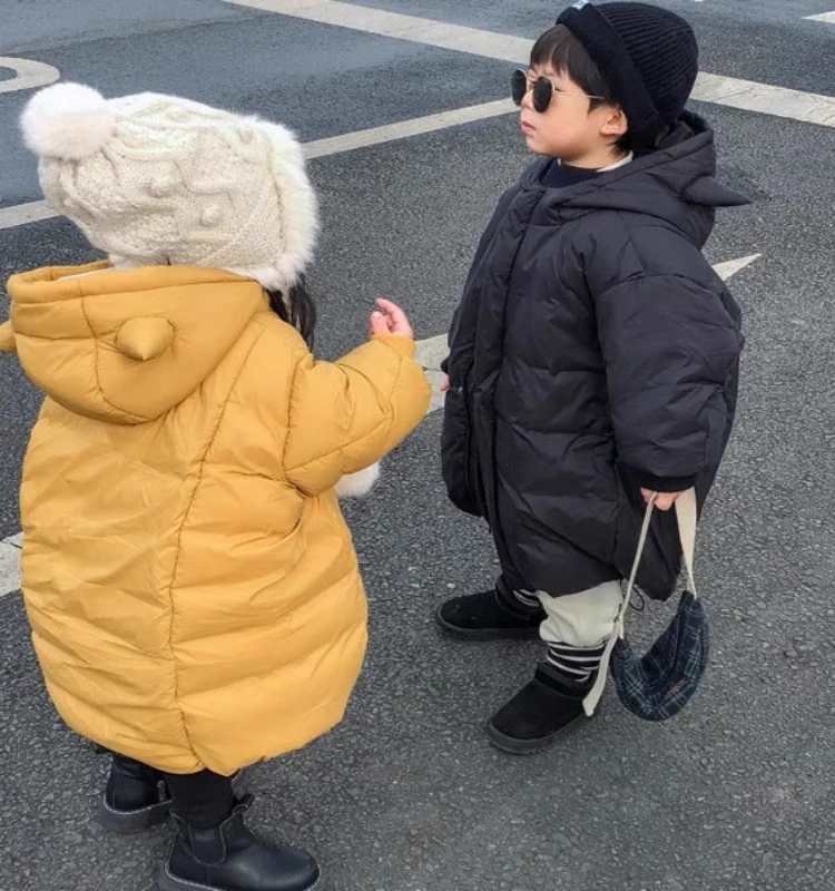 男女童羽绒服韩国新款白鸭绒小恶魔过膝中长款加厚保暖冬装韩国