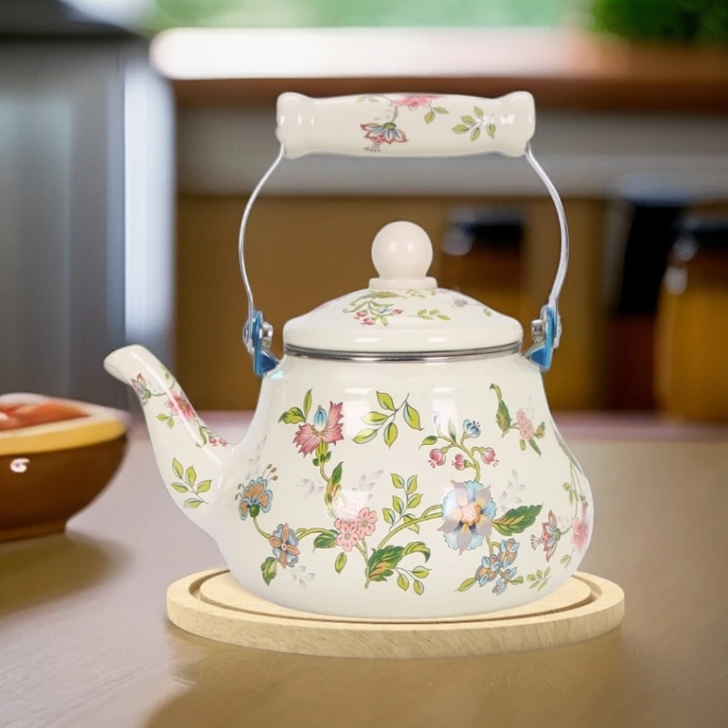 1.5L搪瓷珐琅烧水壶搪瓷柄可明火奶茶壶凉茶壶