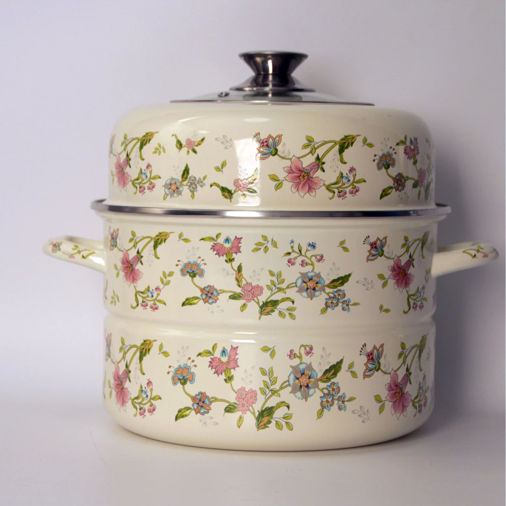 28厘米加厚搪瓷大容量蒸锅双耳汤锅家用双层燃气电磁炉通用TX19