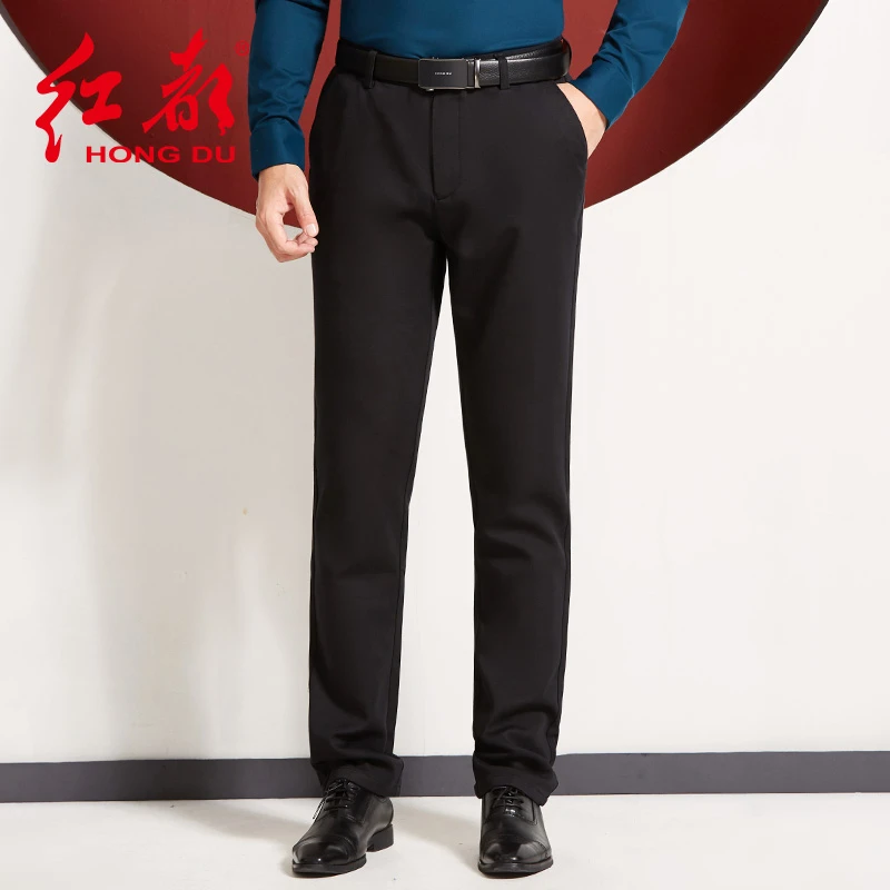 红都休闲裤男中老年商务休闲直筒深档高腰男装休闲长裤6858