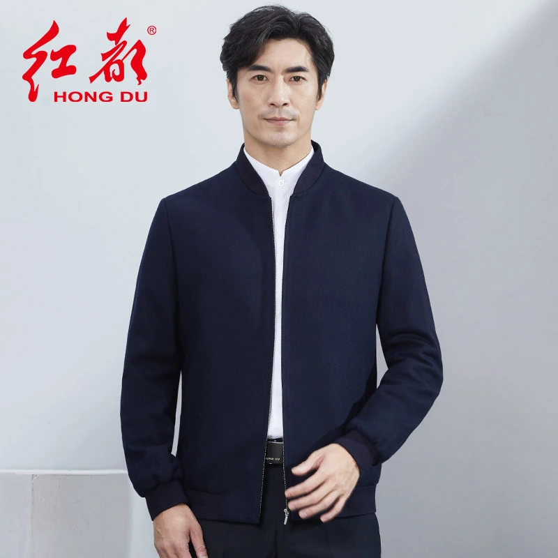 红都新款夹克男商务休闲罗纹收口棒球领中青年外套19506