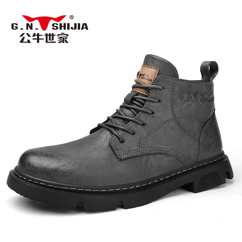 G.N.Shi Jia/公牛世家马丁靴男款2023秋季新款百搭时尚真皮工装靴