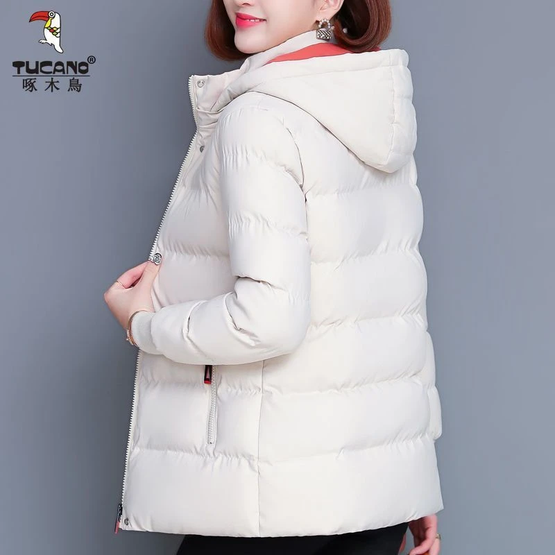 啄木鳥中长款新款秋冬季加绒保暖秋冬大码女棉衣韩版加厚宽松时尚