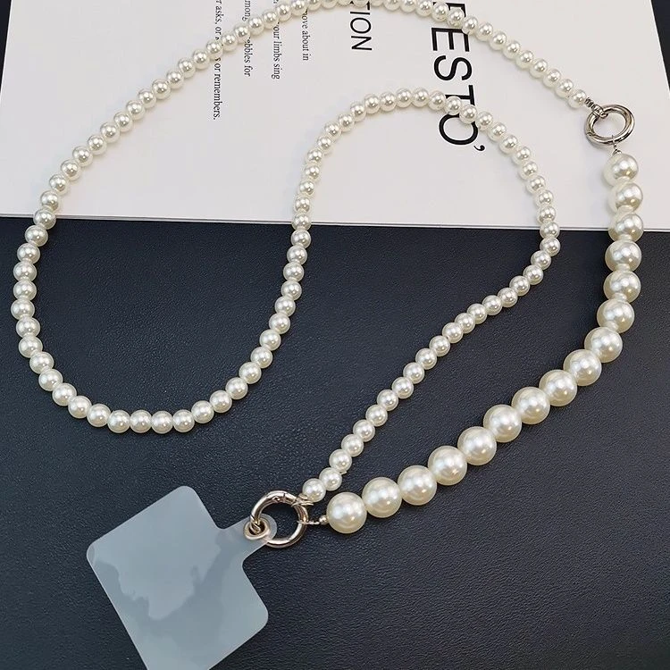 新款手机挂绳斜挎可背加长挂链高端时尚珍珠两用可拆卸通用带夹片