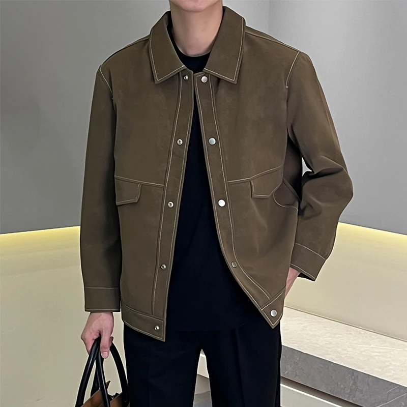 2025春季新款纯色皮衣外套男高级感百搭潮流休闲宽松夹克上衣外穿