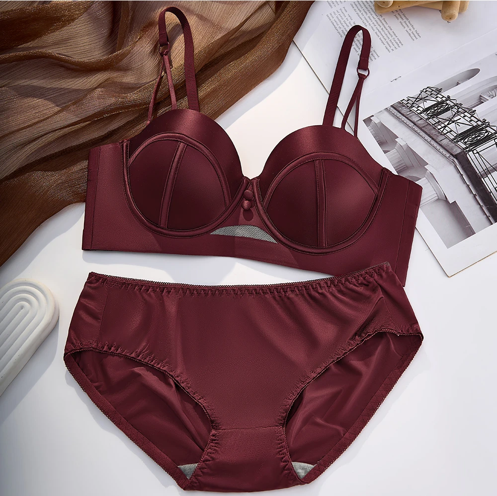 【惠子严选】黛凡妮轻奢缎面性感聚拢女士文胸套装ZW54045