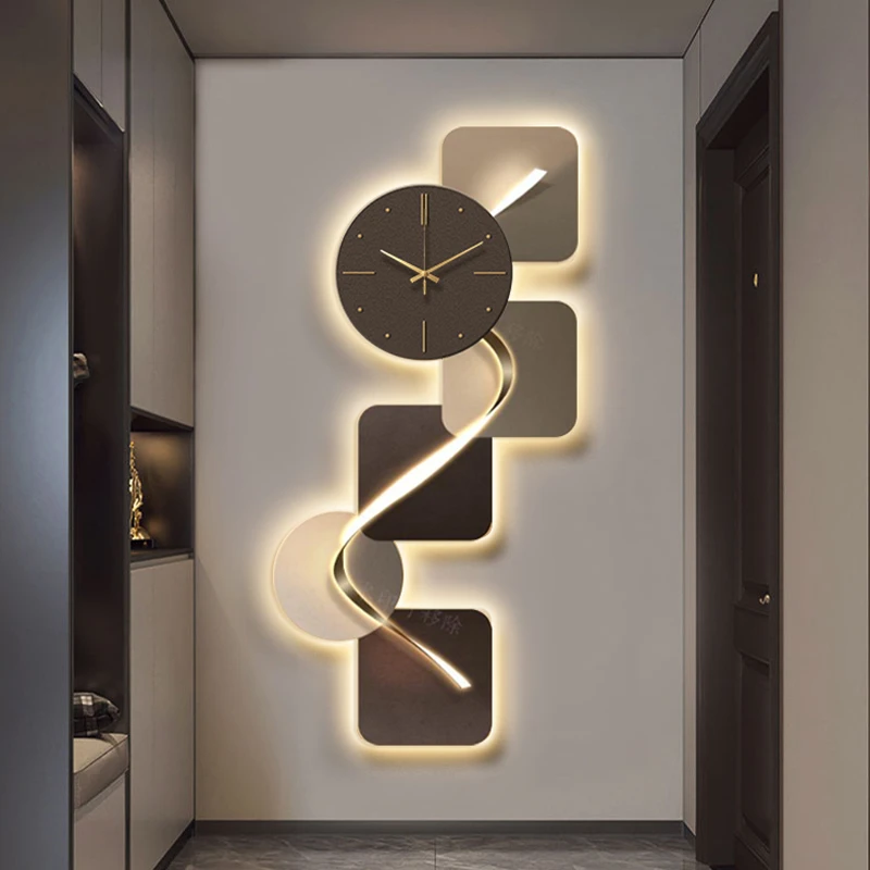 现代轻奢玄关装饰画带时钟画走廊过道挂画客厅画