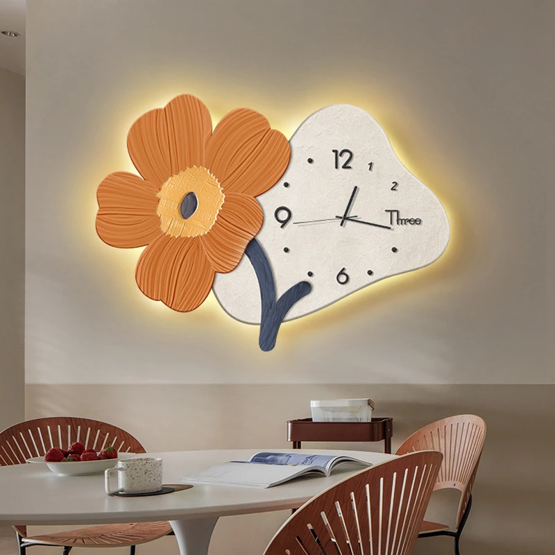 【浪漫夏花】北欧ins风餐厅装饰画挂钟花朵时钟玄关客厅挂画