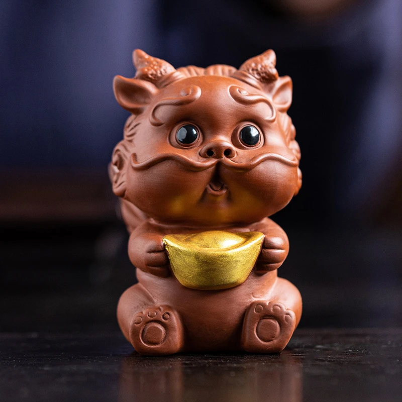 国潮紫小貔貅摆件可爱国风瑞兽创意客厅茶室桌面装饰品可养茶宠