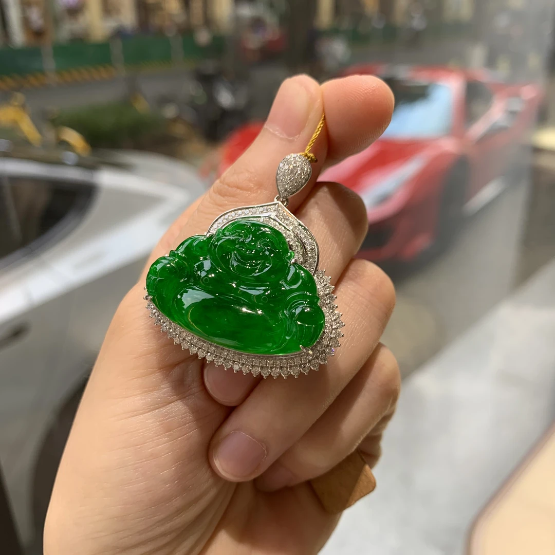 翡翠辣绿正色系佛公可开盖吊坠(不含链)冰润细腻色浓艳丽大气磅礴