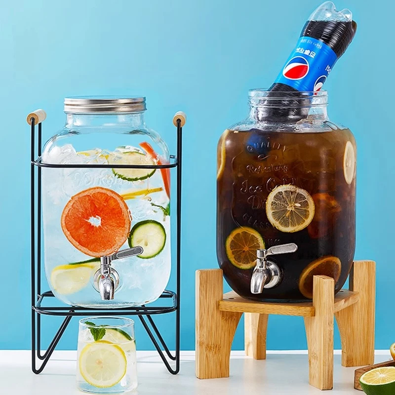 可乐桶玻璃泡酒瓶调酒网红啤酒饮料桶带龙头水果茶桶罐果汁桶容器